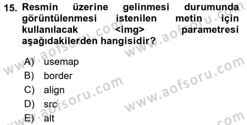 Web Tabanlı Kodlama Dersi 2021 - 2022 Yılı (Vize) Ara Sınav Soruları 15. Soru