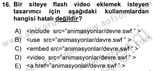 Web Tabanlı Kodlama Dersi 2021 - 2022 Yılı (Vize) Ara Sınav Soruları 16. Soru
