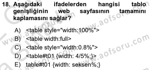 Web Tabanlı Kodlama Dersi 2021 - 2022 Yılı (Vize) Ara Sınav Soruları 18. Soru