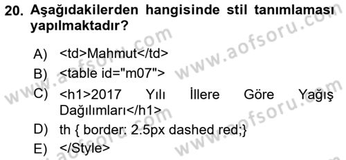 Web Tabanlı Kodlama Dersi 2021 - 2022 Yılı (Vize) Ara Sınav Soruları 20. Soru