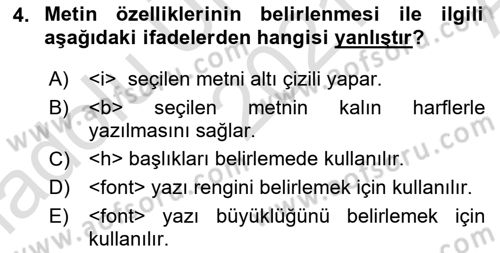 Web Tabanlı Kodlama Dersi 2021 - 2022 Yılı (Vize) Ara Sınav Soruları 4. Soru