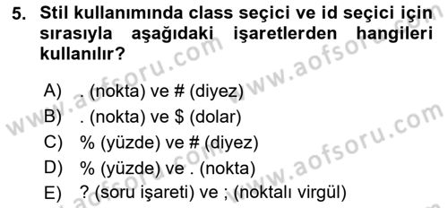 Web Tabanlı Kodlama Dersi 2021 - 2022 Yılı (Vize) Ara Sınav Soruları 5. Soru