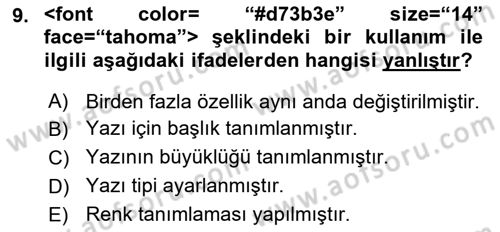 Web Tabanlı Kodlama Dersi 2021 - 2022 Yılı (Vize) Ara Sınav Soruları 9. Soru