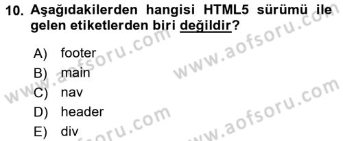 Web Tabanlı Kodlama Dersi 2021 - 2022 Yılı (Final) Dönem Sonu Sınav Soruları 10. Soru
