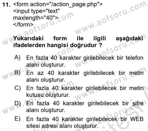 Web Tabanlı Kodlama Dersi 2021 - 2022 Yılı (Final) Dönem Sonu Sınav Soruları 11. Soru