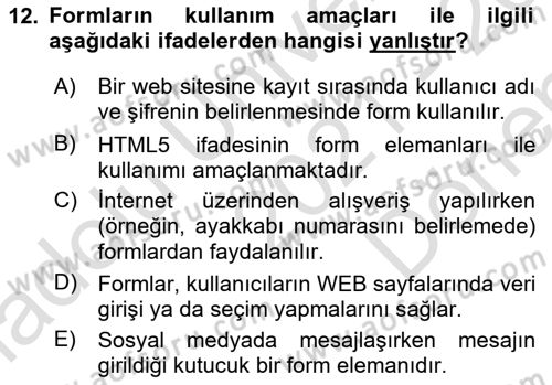 Web Tabanlı Kodlama Dersi 2021 - 2022 Yılı (Final) Dönem Sonu Sınav Soruları 12. Soru