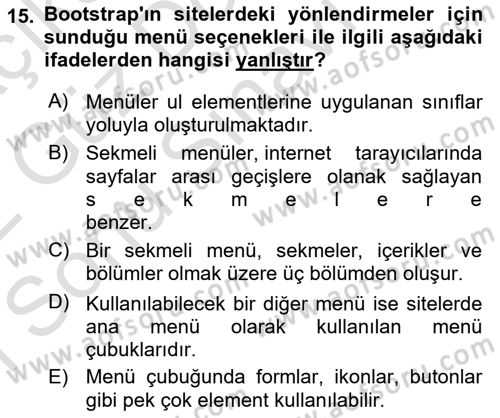Web Tabanlı Kodlama Dersi 2021 - 2022 Yılı (Final) Dönem Sonu Sınav Soruları 15. Soru