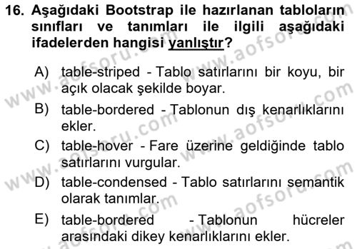Web Tabanlı Kodlama Dersi 2021 - 2022 Yılı (Final) Dönem Sonu Sınav Soruları 16. Soru