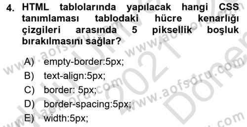 Web Tabanlı Kodlama Dersi 2021 - 2022 Yılı (Final) Dönem Sonu Sınav Soruları 4. Soru