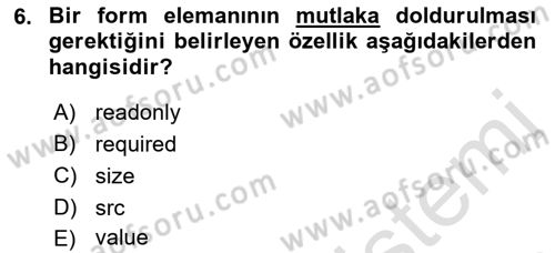 Web Tabanlı Kodlama Dersi 2021 - 2022 Yılı (Final) Dönem Sonu Sınav Soruları 6. Soru