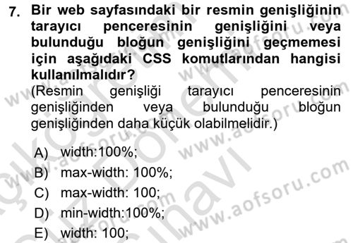 Web Tabanlı Kodlama Dersi 2021 - 2022 Yılı (Final) Dönem Sonu Sınav Soruları 7. Soru