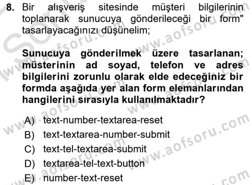 Web Tabanlı Kodlama Dersi 2021 - 2022 Yılı (Final) Dönem Sonu Sınav Soruları 8. Soru