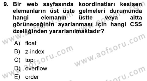 Web Tabanlı Kodlama Dersi 2021 - 2022 Yılı (Final) Dönem Sonu Sınav Soruları 9. Soru
