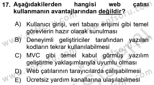 Web Tabanlı Kodlama Dersi 2021 - 2022 Yılı Yaz Okulu Sınav Soruları 17. Soru