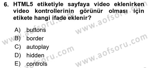 Web Tabanlı Kodlama Dersi 2021 - 2022 Yılı Yaz Okulu Sınav Soruları 6. Soru