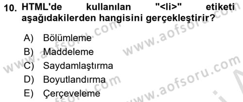 Web Tabanlı Kodlama Dersi 2022 - 2023 Yılı (Vize) Ara Sınav Soruları 10. Soru