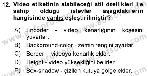 Web Tabanlı Kodlama Dersi 2022 - 2023 Yılı (Vize) Ara Sınav Soruları 12. Soru