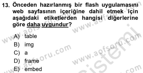 Web Tabanlı Kodlama Dersi 2022 - 2023 Yılı (Vize) Ara Sınav Soruları 13. Soru