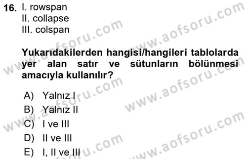 Web Tabanlı Kodlama Dersi 2022 - 2023 Yılı (Vize) Ara Sınav Soruları 16. Soru