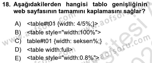 Web Tabanlı Kodlama Dersi 2022 - 2023 Yılı (Vize) Ara Sınav Soruları 18. Soru