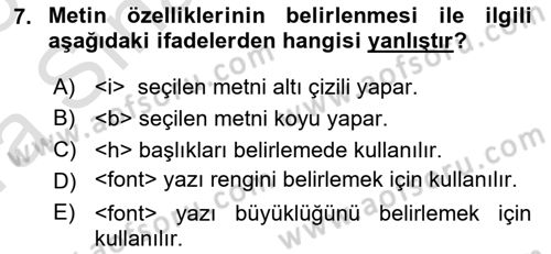 Web Tabanlı Kodlama Dersi 2022 - 2023 Yılı (Vize) Ara Sınav Soruları 7. Soru