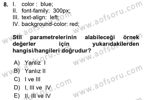 Web Tabanlı Kodlama Dersi 2022 - 2023 Yılı (Vize) Ara Sınav Soruları 8. Soru