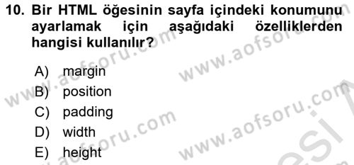 Web Tabanlı Kodlama Dersi 2022 - 2023 Yılı (Final) Dönem Sonu Sınav Soruları 10. Soru