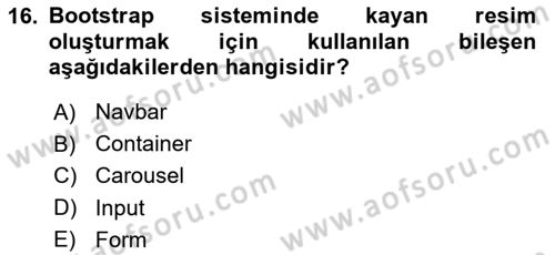 Web Tabanlı Kodlama Dersi 2022 - 2023 Yılı (Final) Dönem Sonu Sınav Soruları 16. Soru