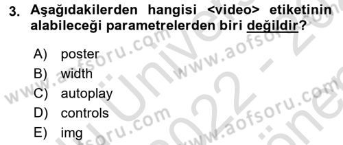 Web Tabanlı Kodlama Dersi 2022 - 2023 Yılı (Final) Dönem Sonu Sınav Soruları 3. Soru