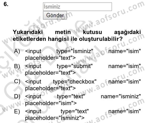 Web Tabanlı Kodlama Dersi 2022 - 2023 Yılı (Final) Dönem Sonu Sınav Soruları 6. Soru