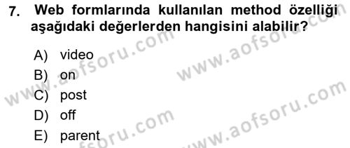 Web Tabanlı Kodlama Dersi 2022 - 2023 Yılı (Final) Dönem Sonu Sınav Soruları 7. Soru