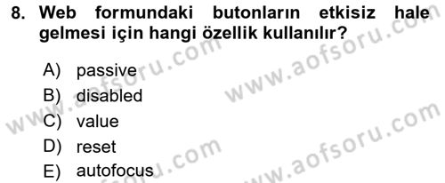 Web Tabanlı Kodlama Dersi 2022 - 2023 Yılı (Final) Dönem Sonu Sınav Soruları 8. Soru