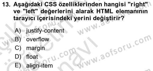 Web Tabanlı Kodlama Dersi 2022 - 2023 Yılı Yaz Okulu Sınav Soruları 13. Soru