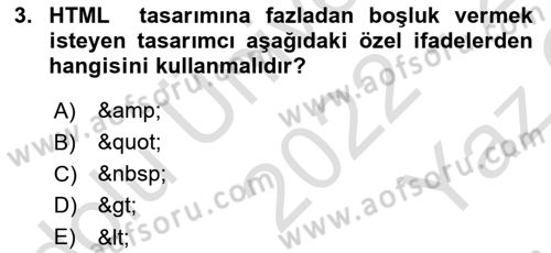 Web Tabanlı Kodlama Dersi 2022 - 2023 Yılı Yaz Okulu Sınav Soruları 3. Soru
