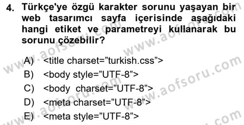 Web Tabanlı Kodlama Dersi 2022 - 2023 Yılı Yaz Okulu Sınav Soruları 4. Soru