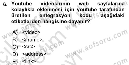 Web Tabanlı Kodlama Dersi 2022 - 2023 Yılı Yaz Okulu Sınav Soruları 6. Soru