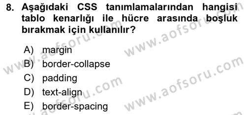 Web Tabanlı Kodlama Dersi 2022 - 2023 Yılı Yaz Okulu Sınav Soruları 8. Soru