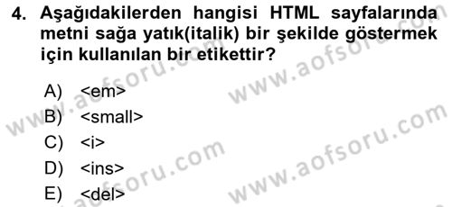 Web Tabanlı Kodlama Dersi 2023 - 2024 Yılı (Vize) Ara Sınav Soruları 4. Soru