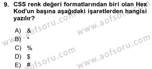 Web Tabanlı Kodlama Dersi 2023 - 2024 Yılı (Vize) Ara Sınav Soruları 9. Soru