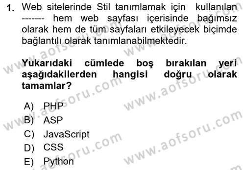Web Tabanlı Kodlama Dersi 2023 - 2024 Yılı (Final) Dönem Sonu Sınav Soruları 1. Soru