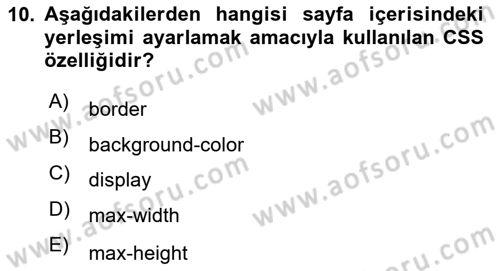 Web Tabanlı Kodlama Dersi 2023 - 2024 Yılı (Final) Dönem Sonu Sınav Soruları 10. Soru