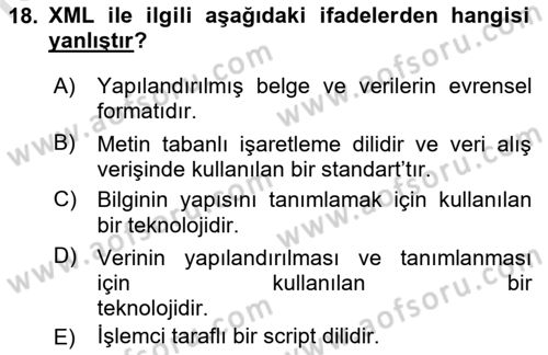 Web Tabanlı Kodlama Dersi 2023 - 2024 Yılı (Final) Dönem Sonu Sınav Soruları 18. Soru