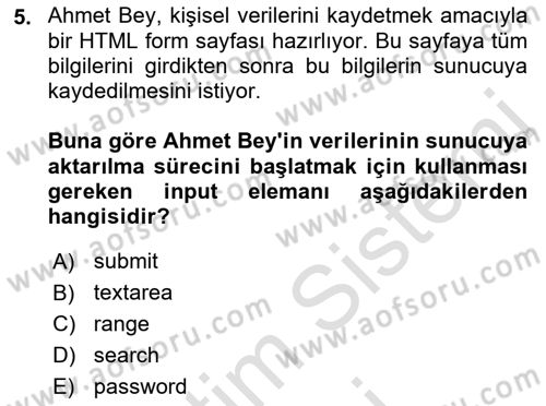 Web Tabanlı Kodlama Dersi 2023 - 2024 Yılı (Final) Dönem Sonu Sınav Soruları 5. Soru