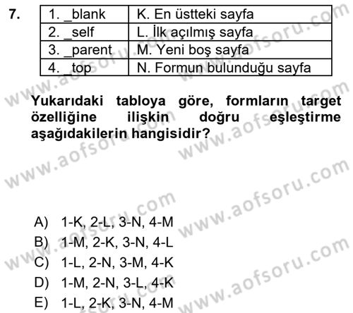 Web Tabanlı Kodlama Dersi 2023 - 2024 Yılı (Final) Dönem Sonu Sınav Soruları 7. Soru