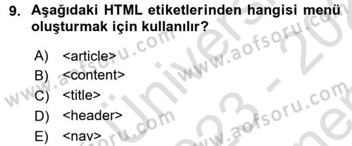 Web Tabanlı Kodlama Dersi 2023 - 2024 Yılı (Final) Dönem Sonu Sınav Soruları 9. Soru