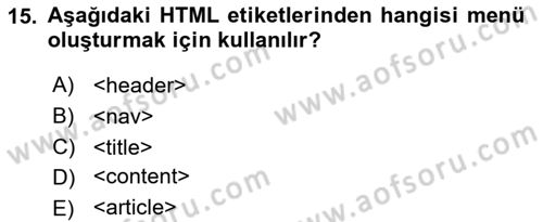 Web Tabanlı Kodlama Dersi 2023 - 2024 Yılı Yaz Okulu Sınav Soruları 15. Soru