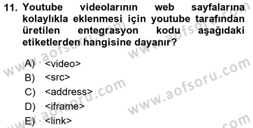 Web Tabanlı Kodlama Dersi 2024 - 2025 Yılı (Vize) Ara Sınav Soruları 11. Soru