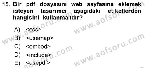 Web Tabanlı Kodlama Dersi 2024 - 2025 Yılı (Vize) Ara Sınav Soruları 15. Soru
