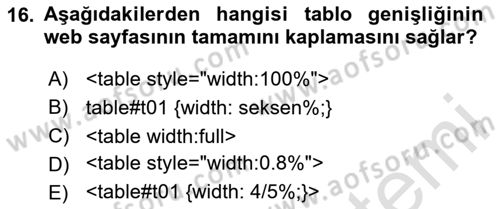 Web Tabanlı Kodlama Dersi 2024 - 2025 Yılı (Vize) Ara Sınav Soruları 16. Soru