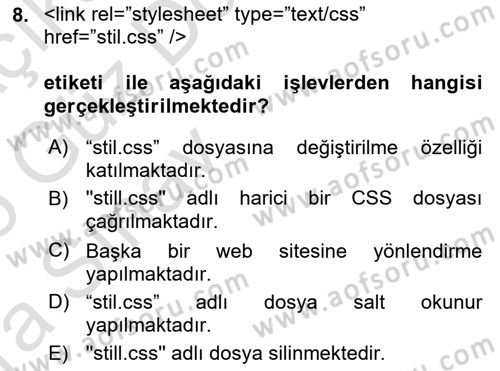 Web Tabanlı Kodlama Dersi 2024 - 2025 Yılı (Vize) Ara Sınav Soruları 8. Soru